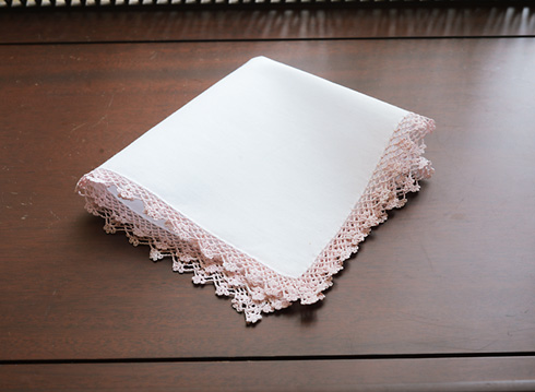 Cotton handkerchief. Mary's Rose colored trimmed.
